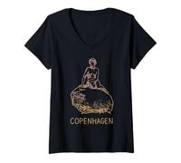 Donna Souvenir da Viaggio a Copenhagen Danimarca Maglietta con Collo a V