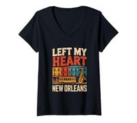 Donna Souvenir da viaggio retrò con scritta "Left My Heart in New Orleans" Maglietta con Collo a V