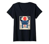 Donna Souvenir da viaggio vintage in stile Ukiyo-e Tokyo Asakusa Giappone Maglietta con Collo a V