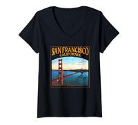 Donna Souvenir del ponte Golden-Gate di San Francisco al tramonto California Maglietta con Collo a V