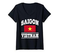 Donna Souvenir della Città di Saigon, Vietnam, Ho Chi Minh, Bandiera vietnamita Maglietta con Collo a V