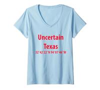Donna Souvenir delle Coordinate del Texas incerto Maglietta con Collo a V