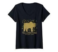 Donna Souvenir delle Vacanze del Bisonte di Bufalo del Parco Nazionale di Yellowstone Maglietta con Collo a V
