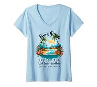 Donna Souvenir dell'isola caraibica delle Indie occidentali di Gros Piton Santa Lucia Maglietta con Collo a V
