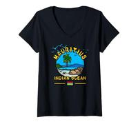 Donna Souvenir dell'isola delle Palme dell'Oceano Indiano delle Mauritius Maglietta con Collo a V