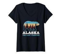 Donna Souvenir dell'orso Grizzly dell'ultima frontiera dell'Alaska Maglietta con Collo a V