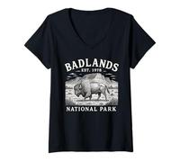 Donna Souvenir di Bufalo del Bison del South Dakota del Parco Nazionale delle Badlands Maglietta con Collo a V