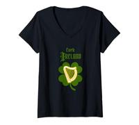 Donna Souvenir di Cork Irlanda con Arpa celtica e Trifoglio Maglietta con Collo a V