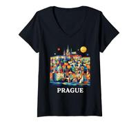 Donna Souvenir di Praga Maglietta con Collo a V