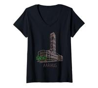 Donna Souvenir di Viaggio di Aarhus Danimarca Storico Città storica Regalo Maglietta con Collo a V