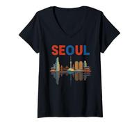 Donna Souvenir di Viaggio di architettura della Corea del Sud Skyline di Seoul Maglietta con Collo a V