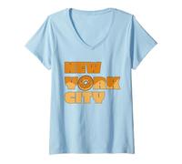 Donna Souvenir di viaggio gastronomico del bagel di stile di New York City Maglietta con Collo a V