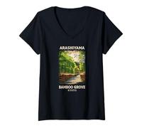Donna Souvenir di viaggio in Giappone nella foresta di Kyoto di Arashiyama Bamboo Grove Maglietta con Collo a V