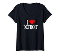 Donna Souvenir di Viaggio per Famiglie I Love Detroit Mi Motor Town Maglietta con Collo a V