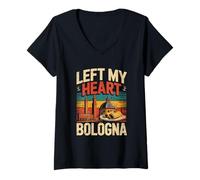 Donna Souvenir di viaggio retrò con scritta "Left My Heart in Bologna" Maglietta con Collo a V