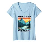 Donna Souvenir di Washington del Parco Nazionale delle cascate Nord Maglietta con Collo a V