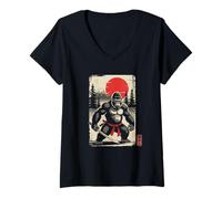 Donna Souvenir Giapponese Samurai Kanji Hanko Giappone Monte Fuji Maglietta con Collo a V