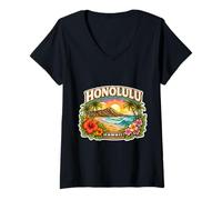 Donna Souvenir Honolulu Hawaii Città Stato Capitale Memorabilia Maglietta con Collo a V