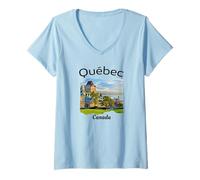 Donna Souvenir retrò del Quebec Canada Souvenir/Quebec Maglietta con Collo a V