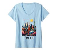 Donna Souvenir Tokyo Giappone Maglietta con Collo a V