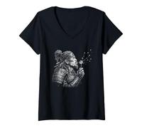Donna Souvenir Tradizionale Giapponese del Dente di Leone Samurai Giapponese Maglietta con Collo a V