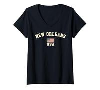 Donna Souvenir vintage della Louisiana bandiera americana di New Orleans USA Maglietta con Collo a V