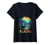 Donna Souvenir Vintage dell'Alaska L'Ultima frontiera dell'aurora boreale Maglietta con Collo a V
