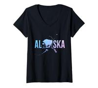 Donna Souvenir Vintage dell'Alaska L'Ultima frontiera Maglietta con Collo a V