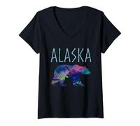 Donna Souvenir Vintage dell'Alaska L'Ultima frontiera Maglietta con Collo a V