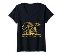 Donna Souvenir Vintage dell'Alaska L'Ultima frontiera Maglietta con Collo a V