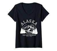 Donna Souvenir Vintage dell'Alaska L'Ultima frontiera Maglietta con Collo a V