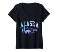 Donna Souvenir Vintage dell'Alaska L'Ultima frontiera Maglietta con Collo a V
