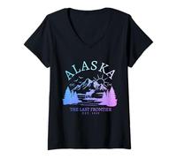 Donna Souvenir Vintage dell'Alaska L'Ultima frontiera Maglietta con Collo a V