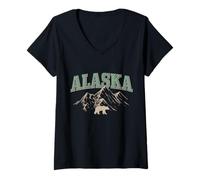 Donna Souvenir Vintage dell'Alaska L'Ultima frontiera Maglietta con Collo a V