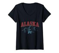 Donna Souvenir Vintage dell'Alaska L'Ultima frontiera Maglietta con Collo a V