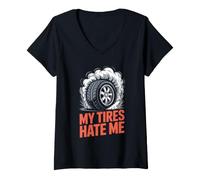 Donna Sovrasterzo antifumo per Pneumatici Auto Drift Racing Life JDM Sideways Maglietta con Collo a V