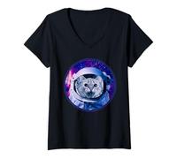 Donna Space Cat Astronaut in Galaxy Funny Cats Kitten Lover Maglietta con Collo a V