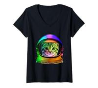 Donna Space Cat Astronaut in Galaxy Funny Cats Lover Maglietta con Collo a V