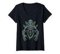 Donna Space Creature Retro Horror Style Monster 1979 ispirato alla Maglietta con Collo a V