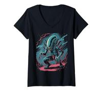 Donna Space Creature Retro Horror Style Monster 1979 ispirato alla Maglietta con Collo a V