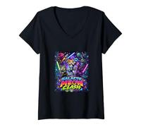 Donna Space Fight Cat Adventure Space Crew Illustration Cartoon Maglietta con Collo a V