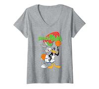 Donna Space Jam Looney Tunes Bugs Daffy Basket Classic Heroes Maglietta con Collo a V