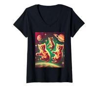 Donna Space Kitten Cat Lover Funny Space Explorer Bambini Ragazzi Ragazze Maglietta con Collo a V