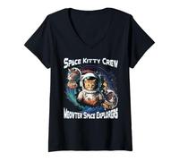 Donna Space Kitty Crew Meowter Space Explorers Simpatico Gattino cosmico Maglietta con Collo a V