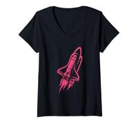Donna Space Shuttle Graffiti Rocket Opere Maglietta con Collo a V
