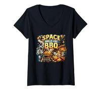 Donna Space Smells Like BBQ - Maglietta Divertente con Astronauta Maglietta con Collo a V