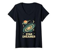 Donna Space Star Dreamer Astronomer Vintage Uomo Maglietta con Collo a V