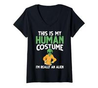 Donna Space UFO Spaziale Science Fiction Costume divertente Alien Maglietta con Collo a V