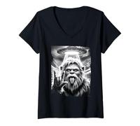 Donna Space Yeti Rock On Con UFO E Montagna Per Amanti Cripto Maglietta con Collo a V
