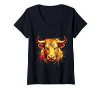 Donna Spagna ESP 26 Fan Spagna Bandiera Toro Arte Empowering Maglietta con Collo a V